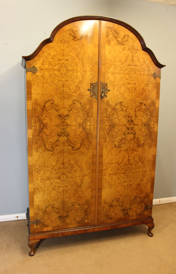 12405r16 Antique Burr Walnut Hanging Wardrobe, Antique Burr Walnut Hanging Wardrobe