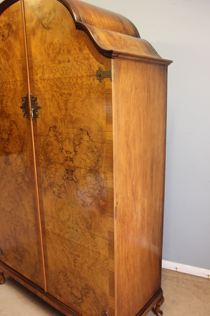 12405r2 Antique Burr Walnut Hanging Wardrobe, Antique Burr Walnut Hanging Wardrobe