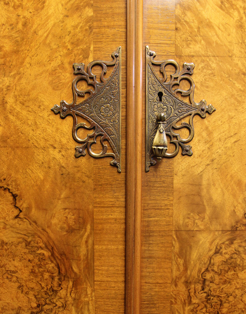 12405r6 Antique Burr Walnut Hanging Wardrobe, Antique Burr Walnut Hanging Wardrobe