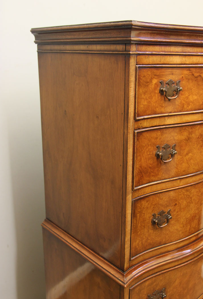 12411r10 Burr Walnut Tallboy Chest on Chest Drawers, Burr Walnut Tallboy Chest on Chest of Drawers