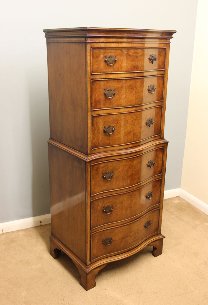 12411r3 Burr Walnut Tallboy Chest on Chest Drawers, Burr Walnut Tallboy Chest on Chest of Drawers