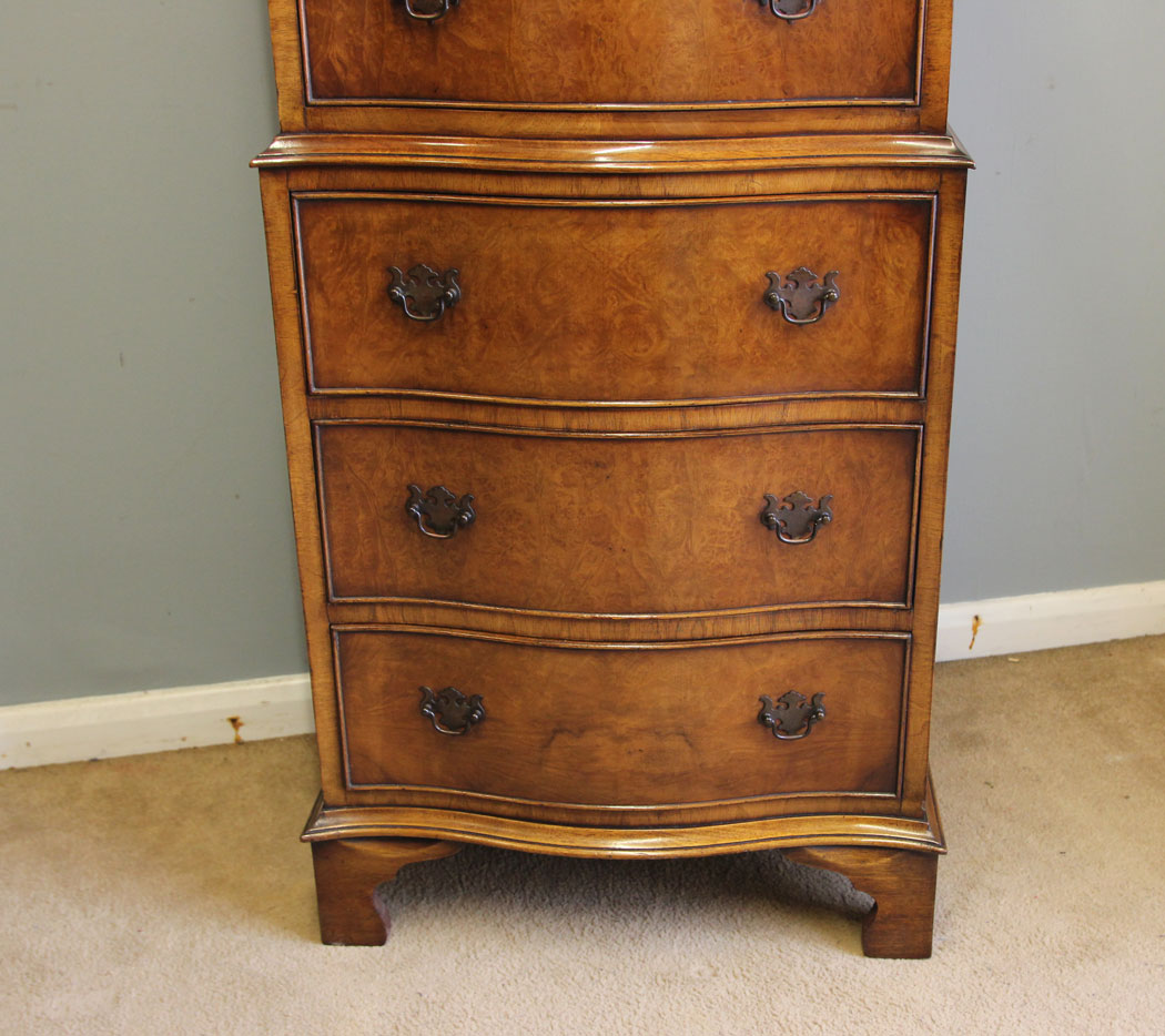 12411r5 Burr Walnut Tallboy Chest on Chest Drawers, Burr Walnut Tallboy Chest on Chest of Drawers