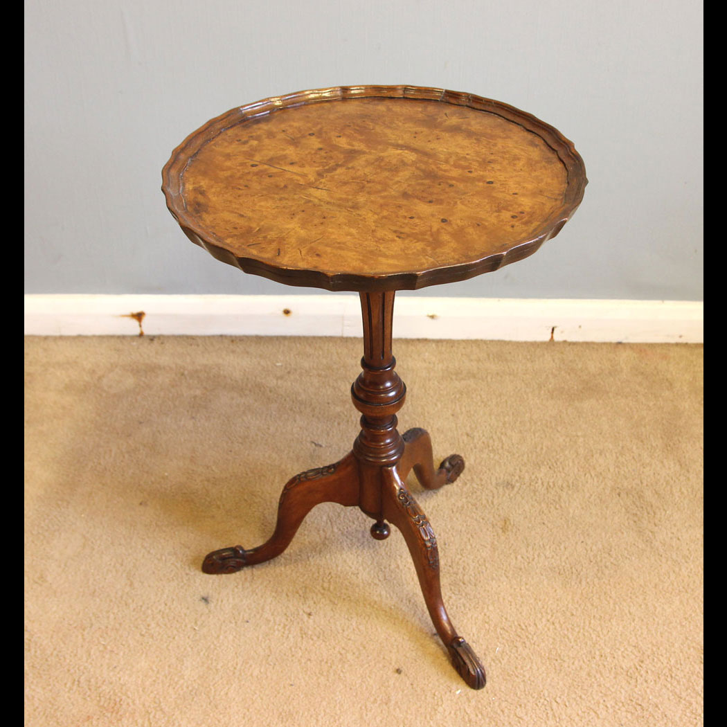 12413r01 Burr Walnut Tripod Wine Table, Burr Walnut Tripod Occasional Wine Table