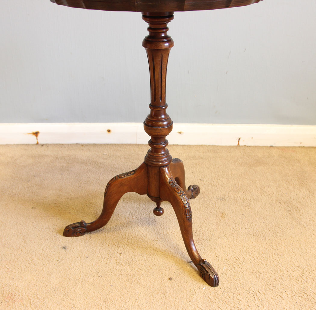 12413r7 Burr Walnut Tripod Wine Table, Burr Walnut Tripod Occasional Wine Table