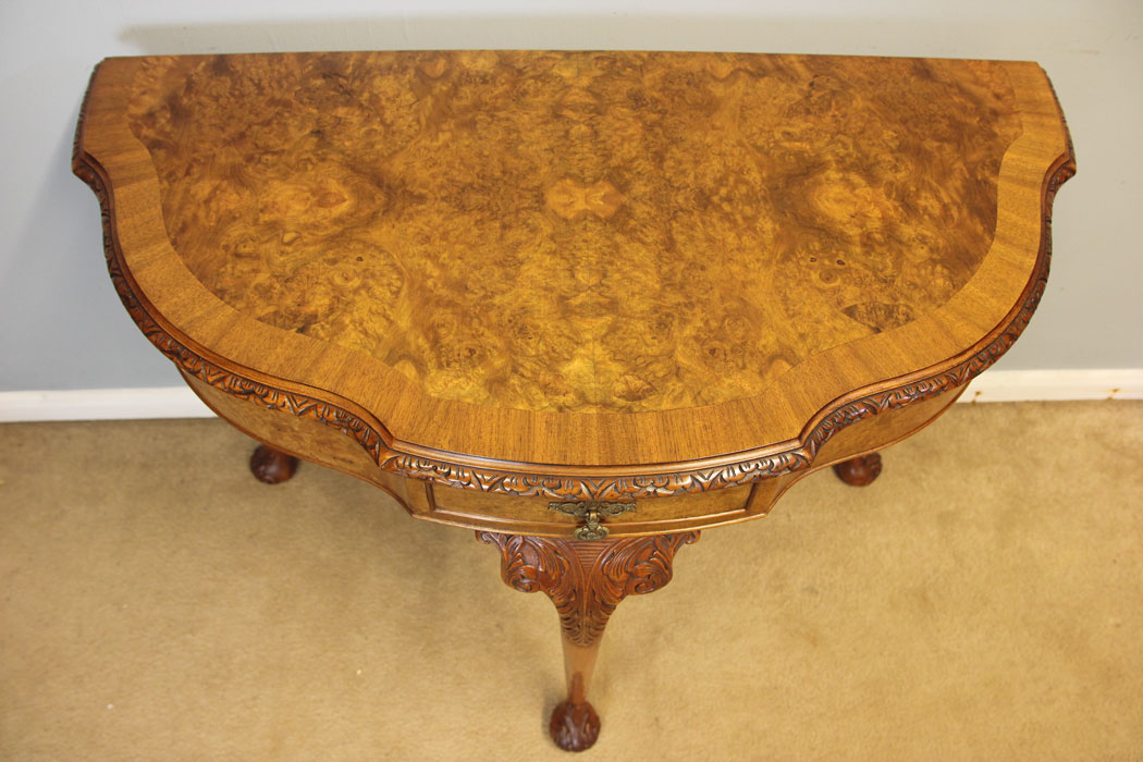 12416r04 Antique Burr Walnut Console Side Table, Antique Burr Walnut Console Side Table