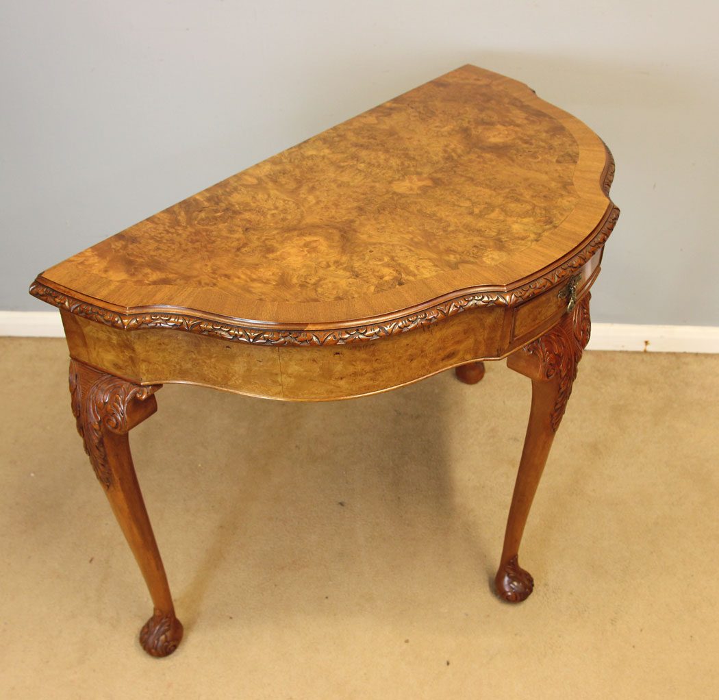 12416r11 Antique Burr Walnut Console Side Table, Antique Burr Walnut Console Side Table