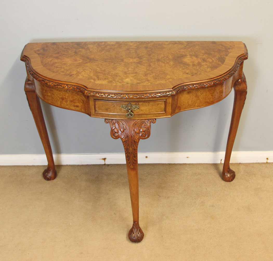 12416r2 Antique Burr Walnut Console Side Table, Antique Burr Walnut Console Side Table