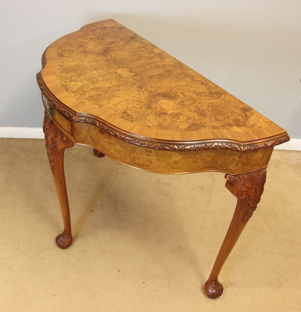 12416r3 Antique Burr Walnut Console Side Table, Antique Burr Walnut Console Side Table