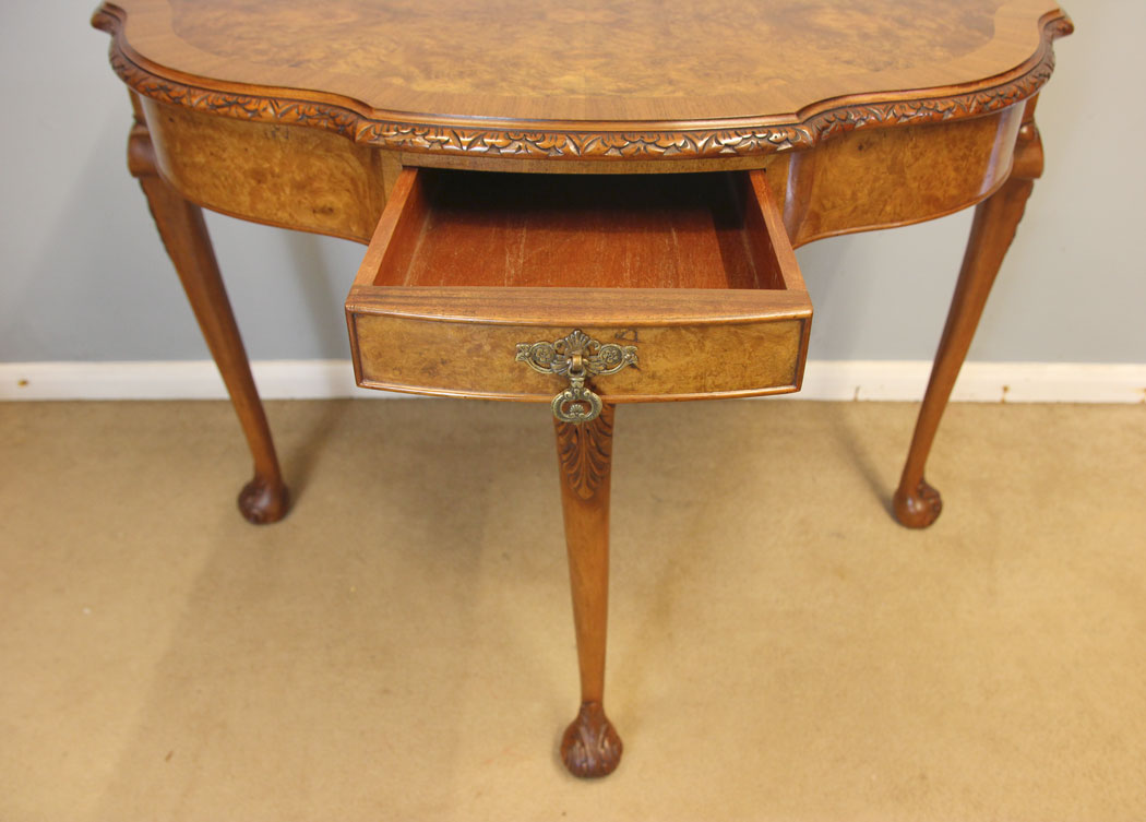 12416r4 Antique Burr Walnut Console Side Table, Antique Burr Walnut Console Side Table