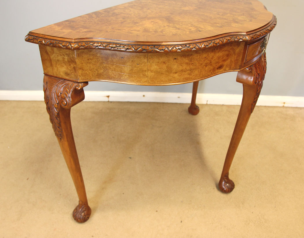 12416r5 Antique Burr Walnut Console Side Table, Antique Burr Walnut Console Side Table