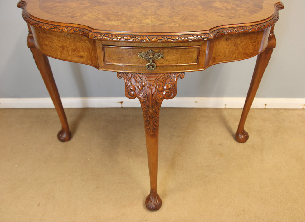 12416r6 Antique Burr Walnut Console Side Table, Antique Burr Walnut Console Side Table