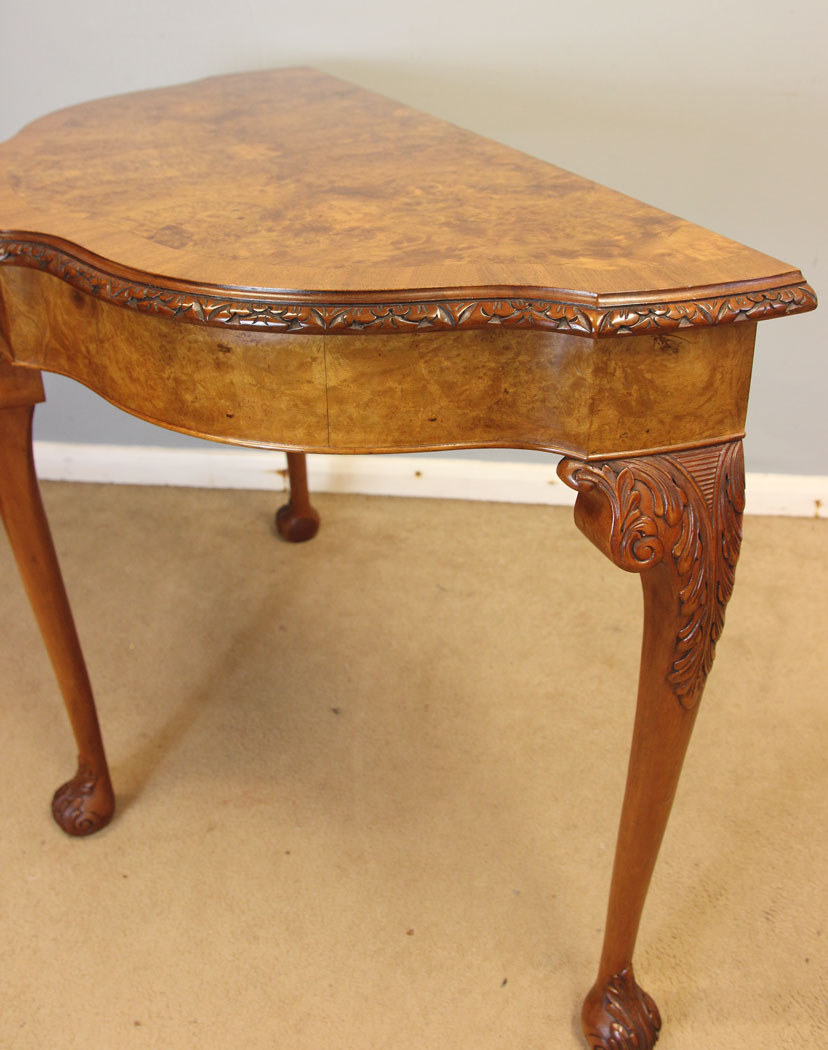 12416r7 Antique Burr Walnut Console Side Table, Antique Burr Walnut Console Side Table
