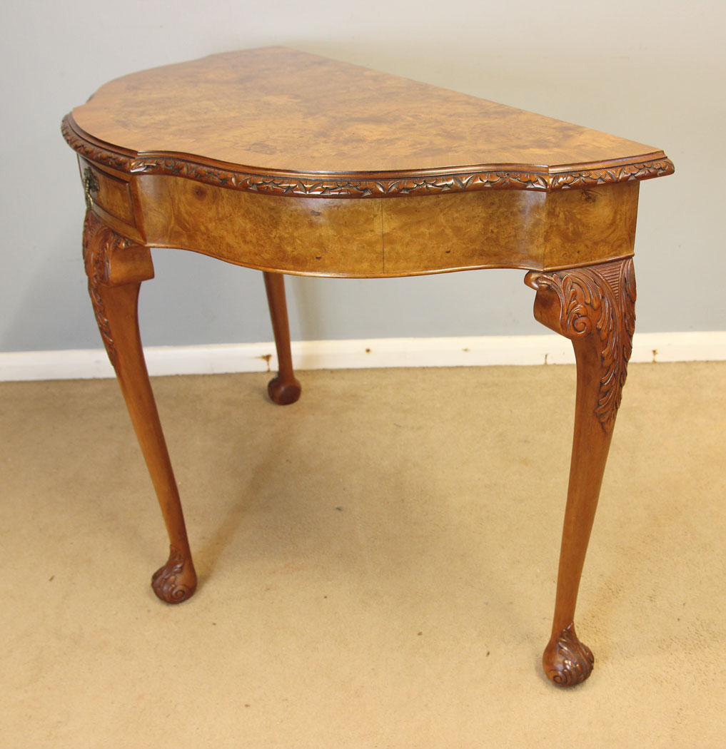 12416r9 Antique Burr Walnut Console Side Table, Antique Burr Walnut Console Side Table
