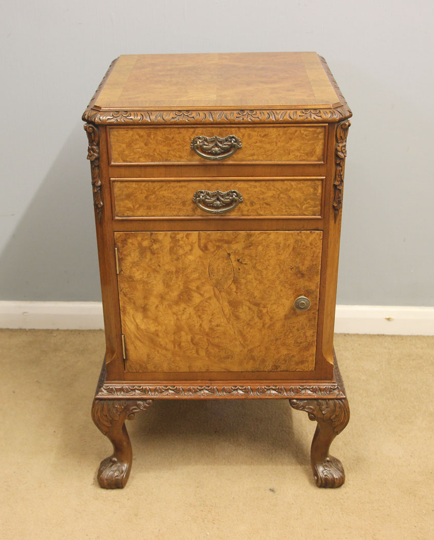12422r10 Antique Burr Walnut Side Cabinet, Antique Burr Walnut Side Cabinet
