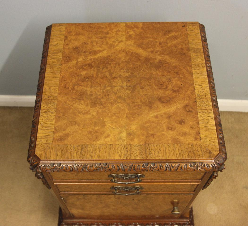 12422r11 Antique Burr Walnut Side Cabinet, Antique Burr Walnut Side Cabinet