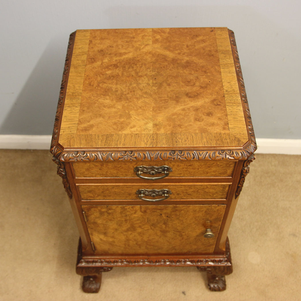 12422r12 Antique Burr Walnut Side Cabinet, Antique Burr Walnut Side Cabinet