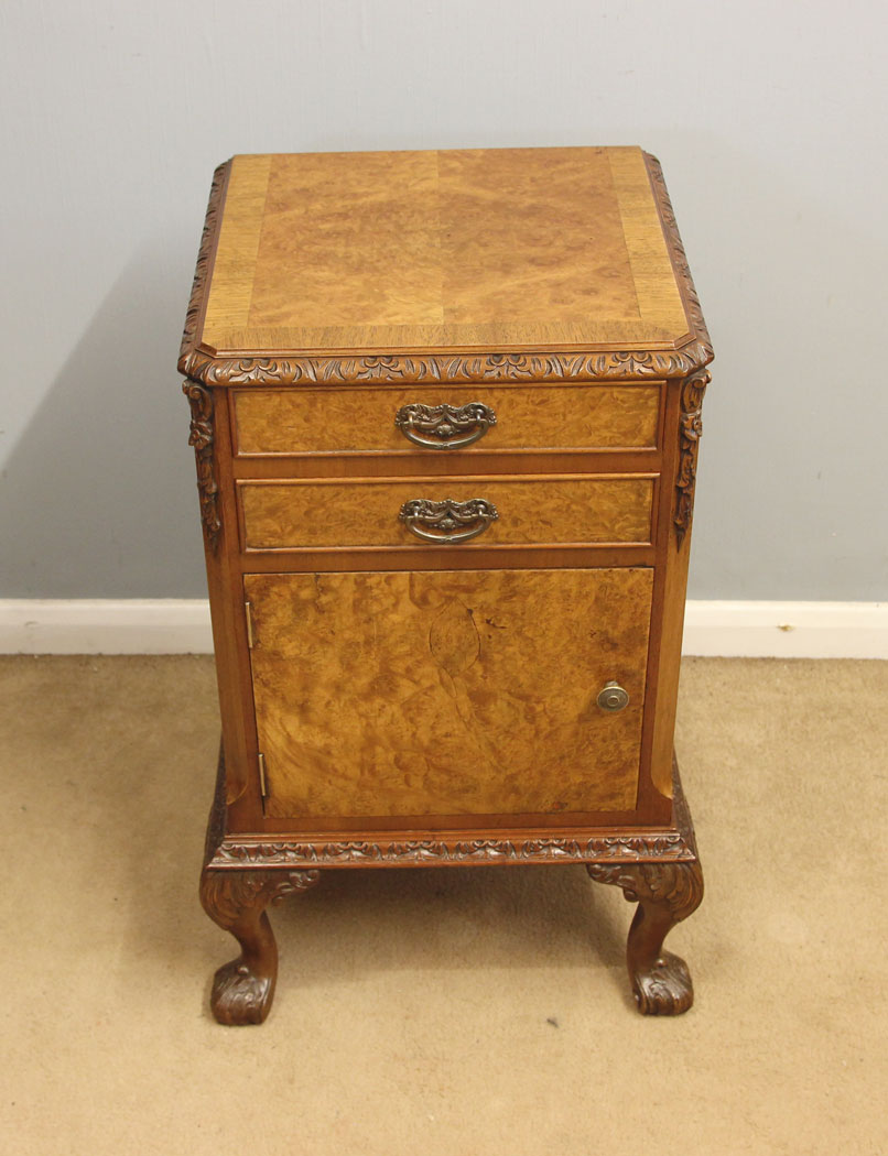 12422r13 Antique Burr Walnut Side Cabinet, Antique Burr Walnut Side Cabinet