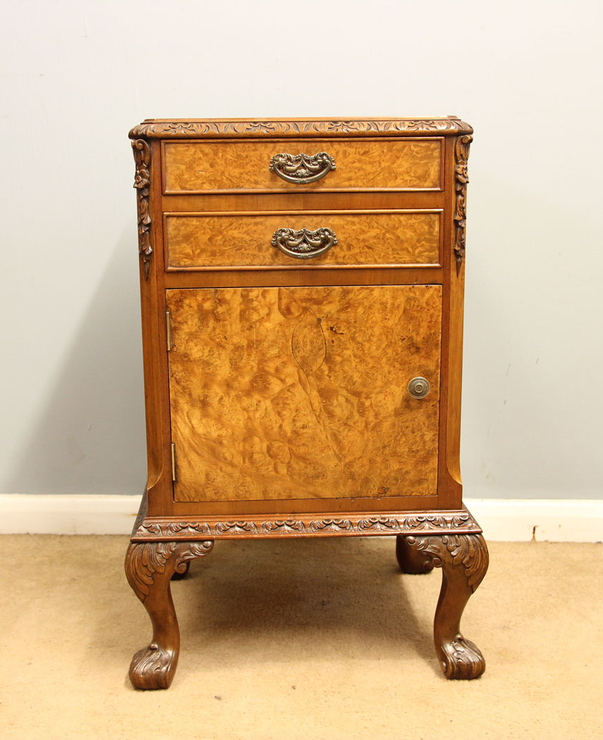 12422r2 Antique Burr Walnut Side Cabinet, Antique Burr Walnut Side Cabinet