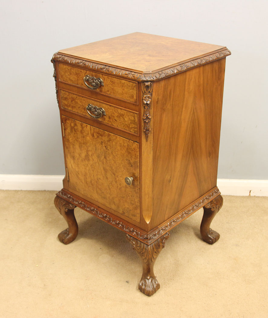 12422r4 Antique Burr Walnut Side Cabinet, Antique Burr Walnut Side Cabinet