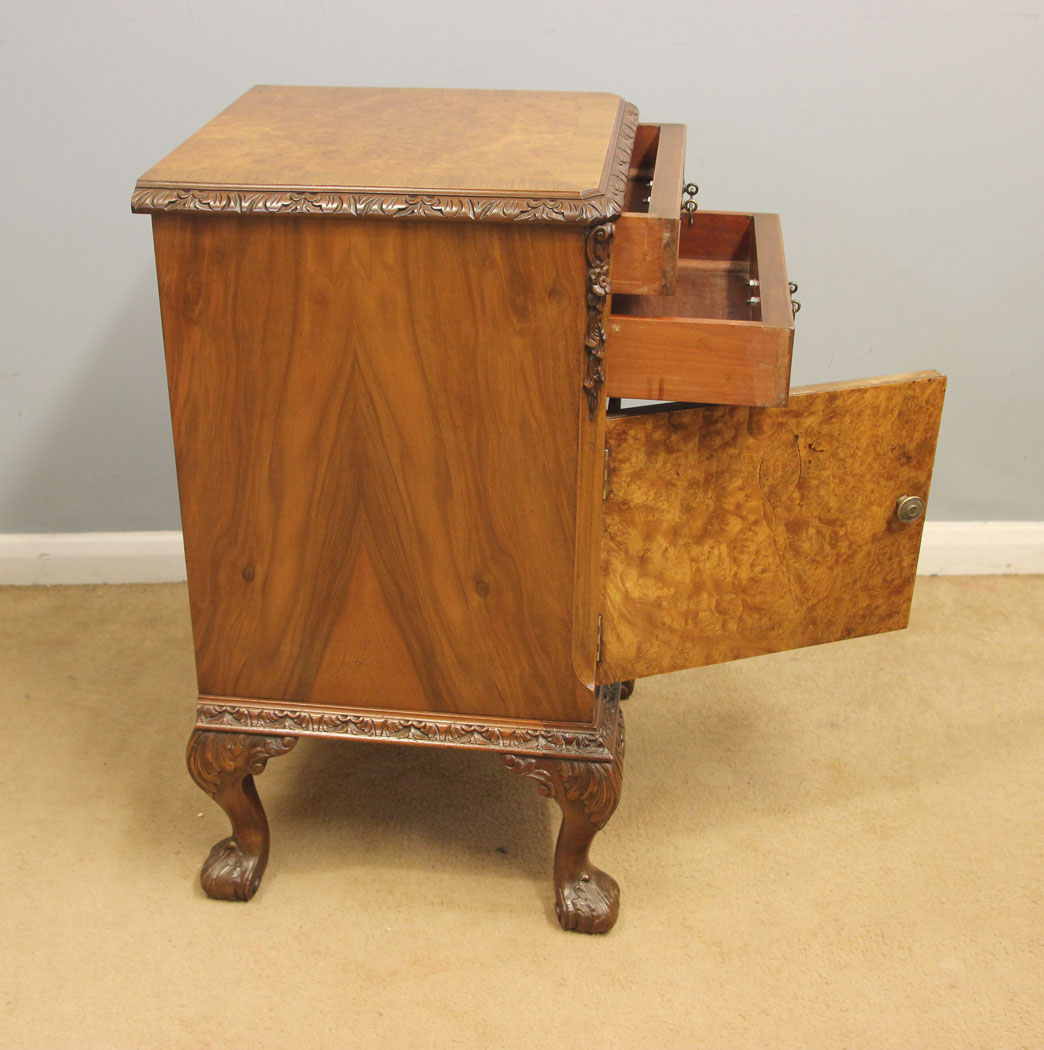 12422r7 Antique Burr Walnut Side Cabinet, Antique Burr Walnut Side Cabinet