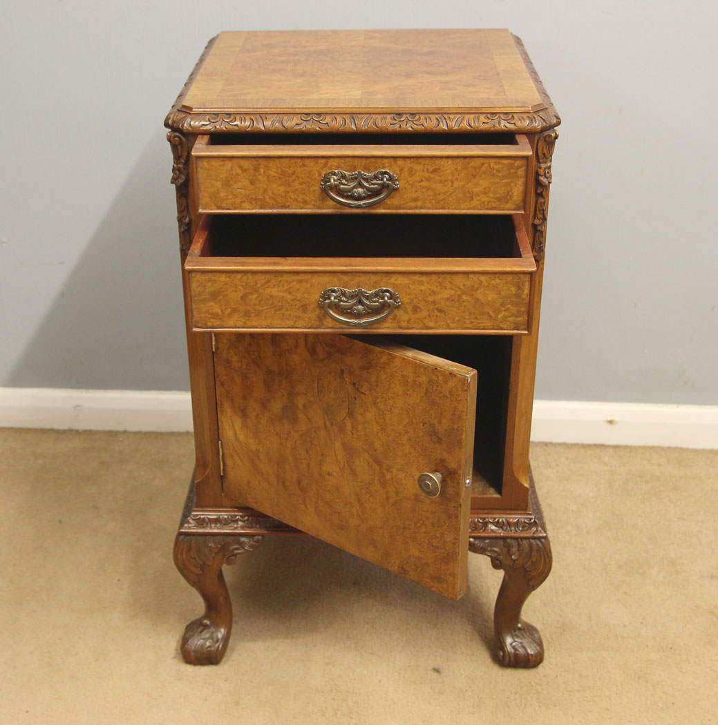 12422r9 Antique Burr Walnut Side Cabinet, Antique Burr Walnut Side Cabinet