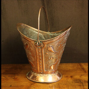 Antique Embossed Copper Coal Scuttle Bucket