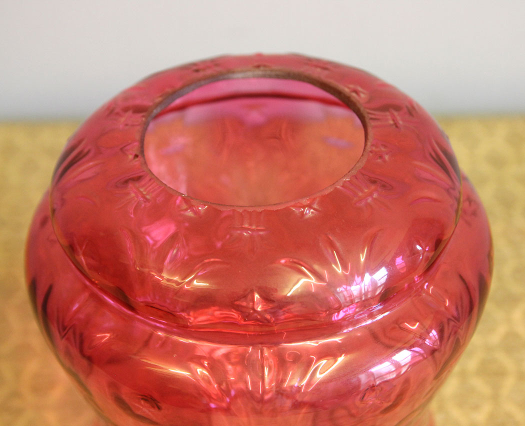 12430r5 Antique Vintage Cranberry Glass Lamp Globe Shade, Antique Vintage Cranberry Glass Lamp Globe / Shade