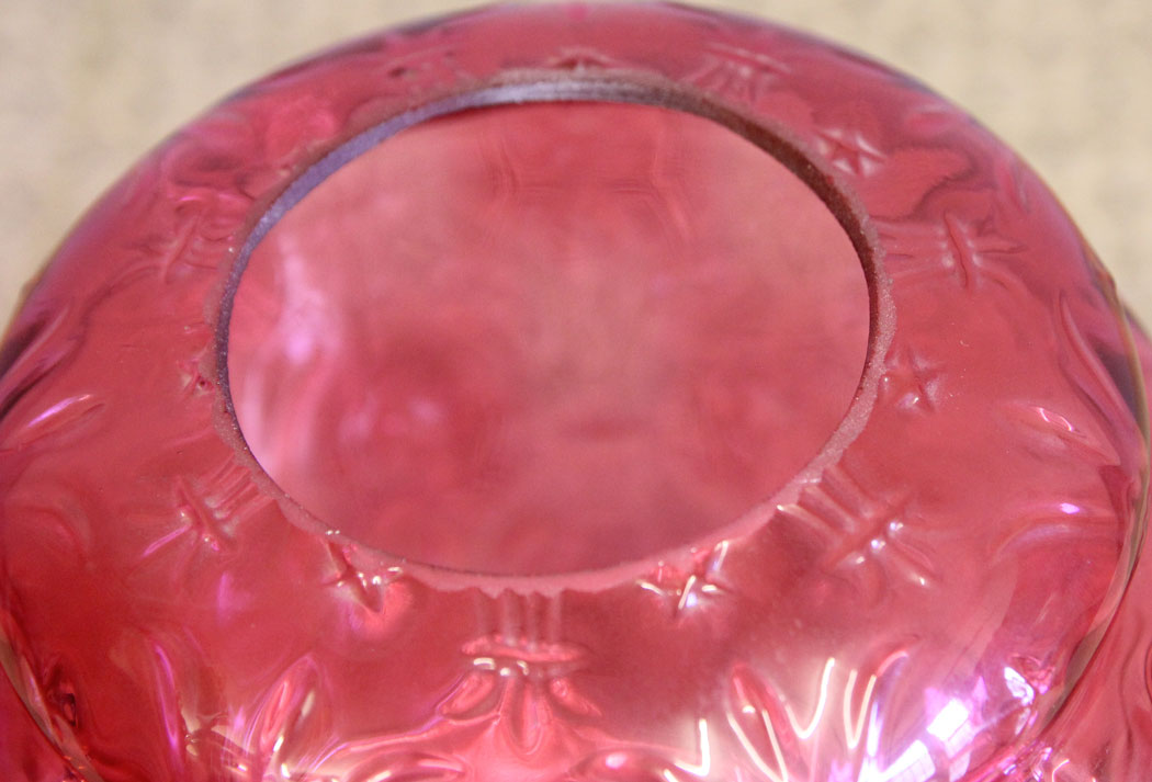 12430r6 Antique Vintage Cranberry Glass Lamp Globe Shade, Antique Vintage Cranberry Glass Lamp Globe / Shade