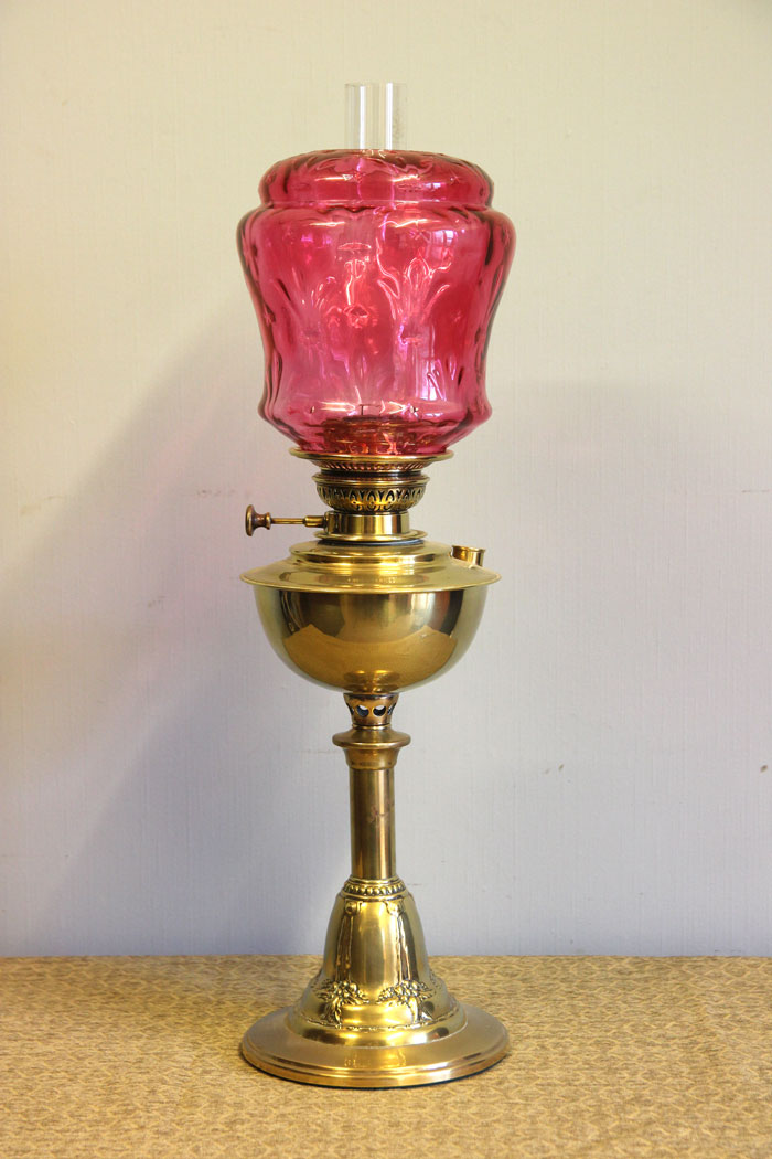 12430r9 Antique Vintage Cranberry Glass Lamp Shade, Antique Vintage Cranberry Glass Lamp Globe / Shade