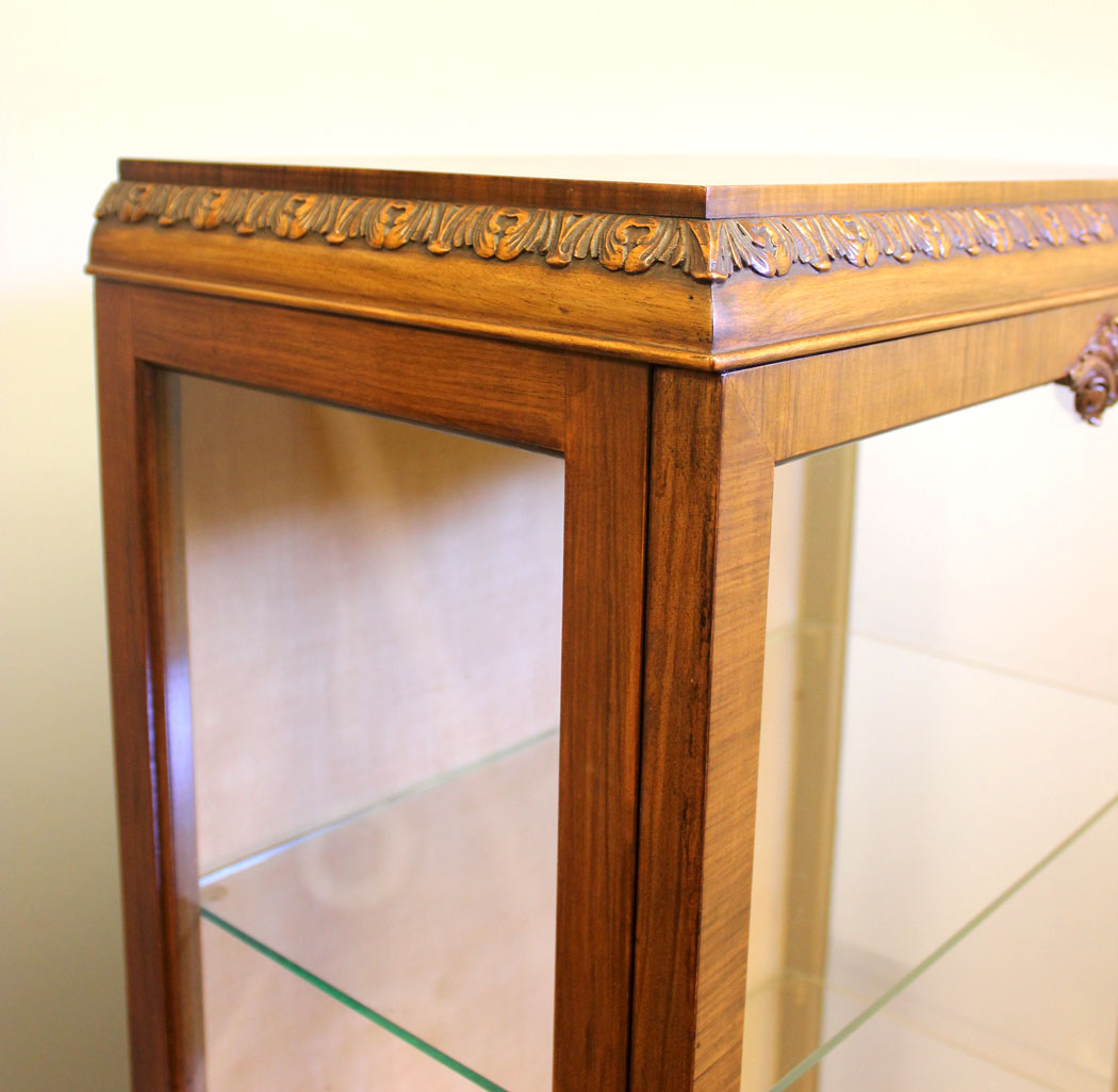 12431r7 Antique Burr Walnut China Display Cabinet, Antique Burr Walnut China Display Cabinet