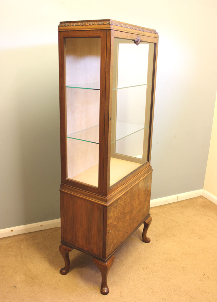 12431r8 Antique Burr Walnut China Display Cabinet, - Copy Antique Burr Walnut China Display Cabinet