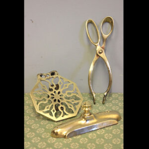 Antique Brass Fireside Trivet & Tongs
