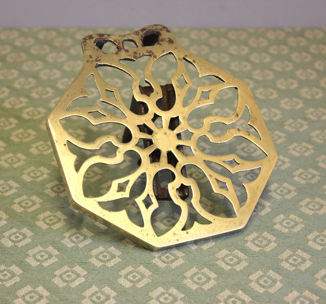 12441r3 Antique Brass Fireside Trivet & Tongs, Antique Brass Fireside Trivet & Tongs.