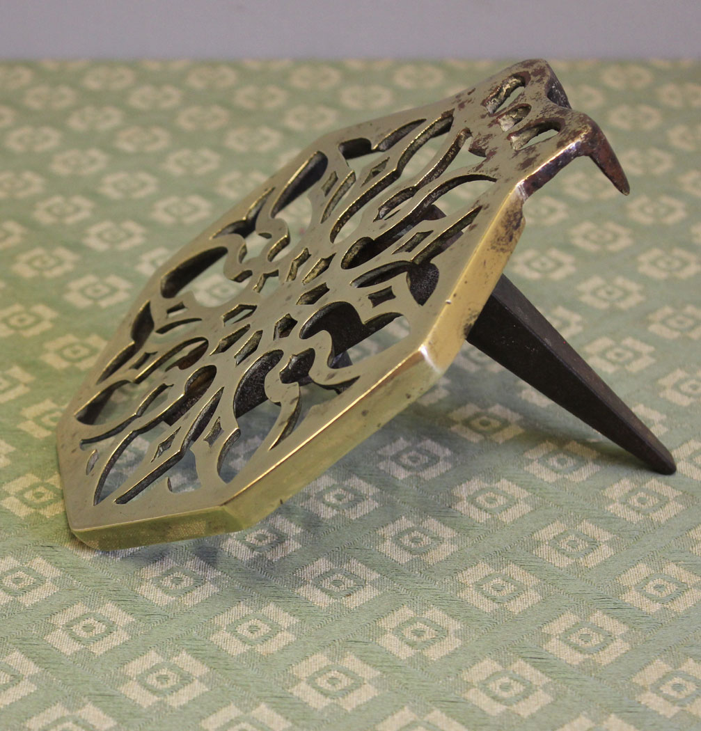 12441r4 Antique Brass Fireside Trivet & Tongs, Antique Brass Fireside Trivet & Tongs.