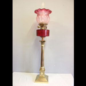 Antique Corinthian Column Cranberry Glass Oil Lamp