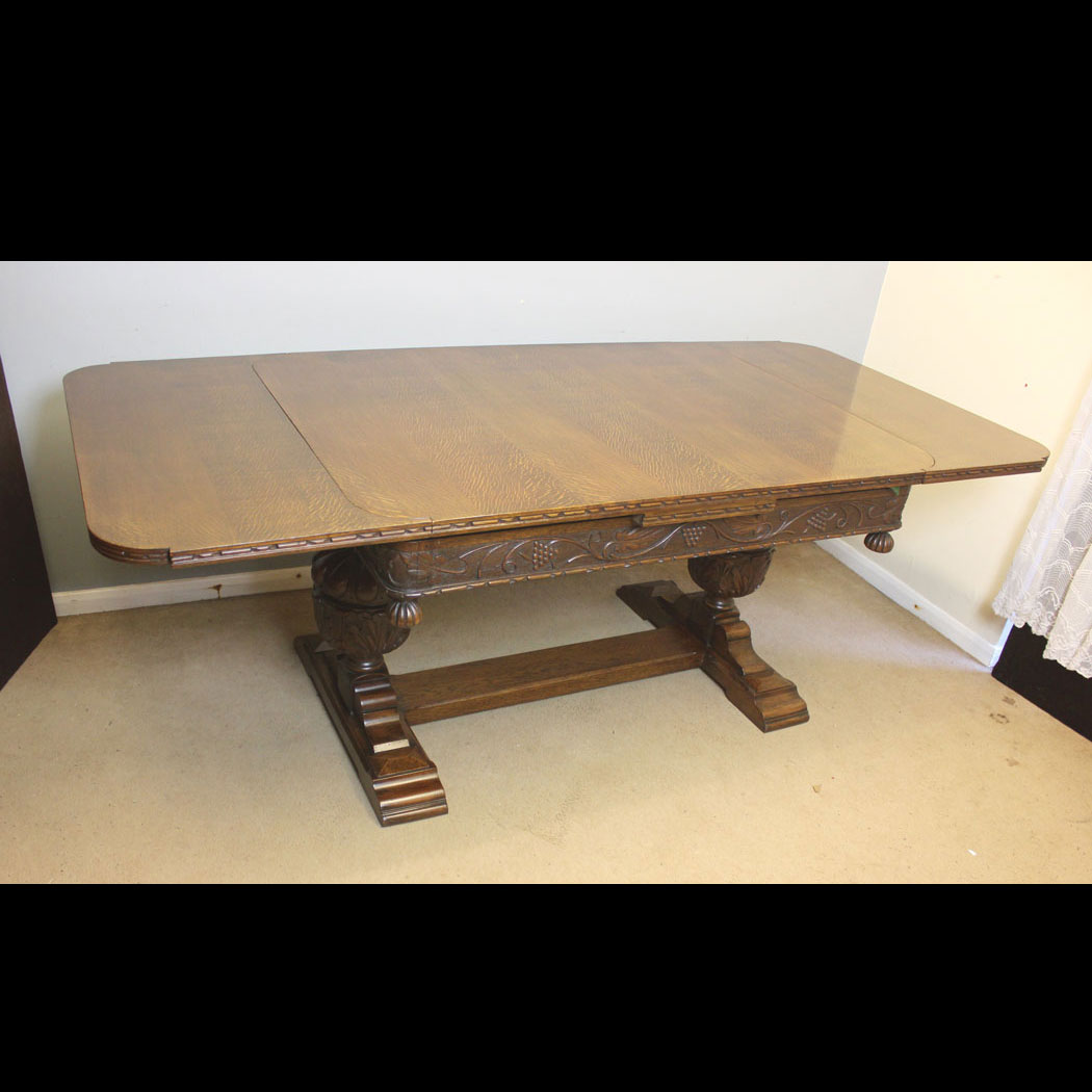 12445r01 Antique Oak Large Refectory Draw Leaf Dining Table, Antique Oak Large Refectory Draw Leaf Dining Table