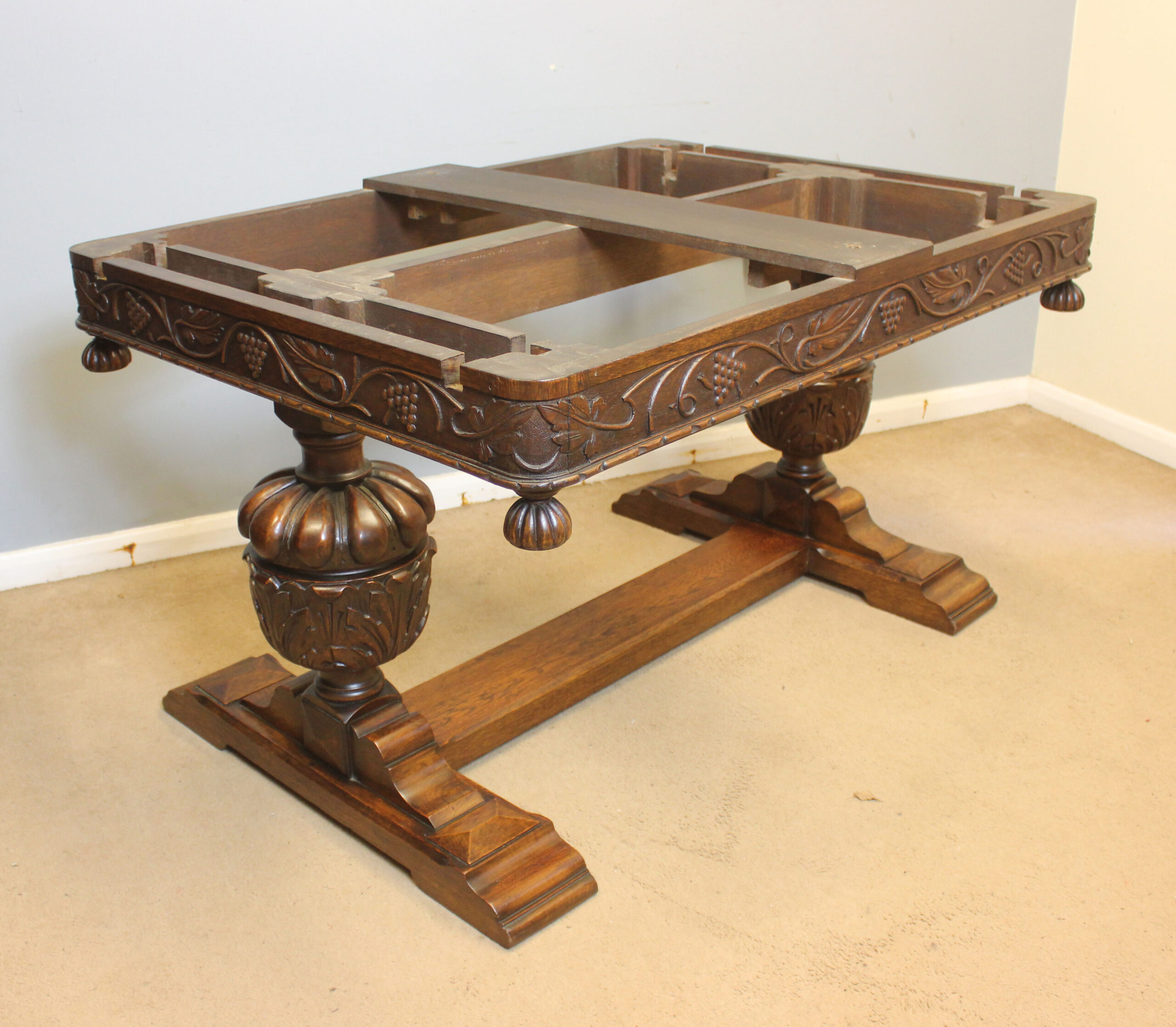 12445r11 Antique Oak Large Refectory Draw Leaf Dining Table, Antique Oak Large Refectory Draw Leaf Dining Table