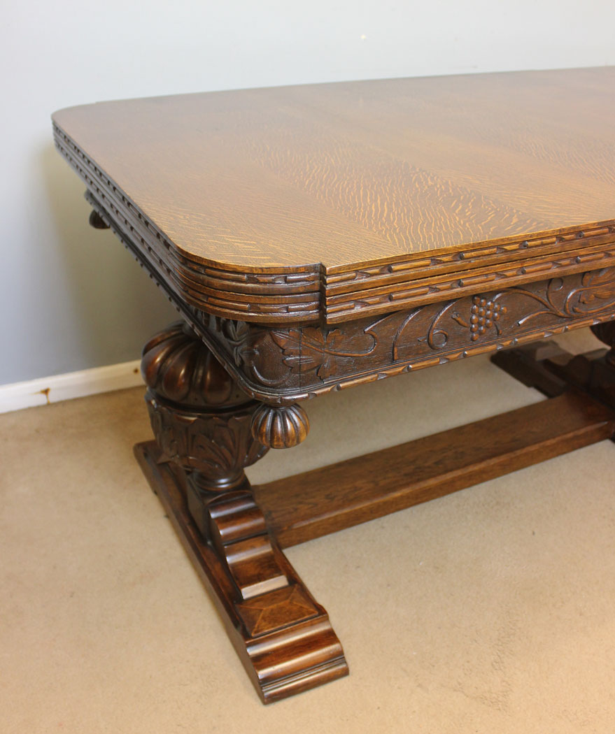 12445r12 Antique Oak Large Refectory Draw Leaf Dining Table, Antique Oak Large Refectory Draw Leaf Dining Table