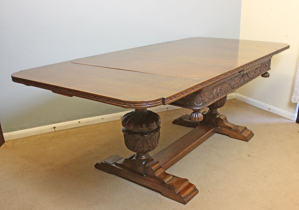 12445r15 Antique Oak Large Refectory Draw Leaf Dining Table, Antique Oak Large Refectory Draw Leaf Dining Table