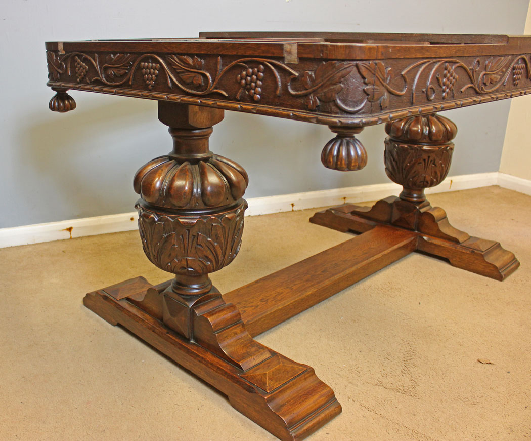 12445r17 Antique Oak Large Refectory Draw Leaf Dining Table, Antique Oak Large Refectory Draw Leaf Dining Table