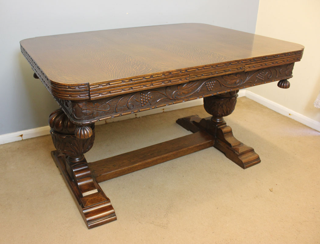 12445r3 Antique Oak Large Refectory Draw Leaf Dining Table, Antique Oak Large Refectory Draw Leaf Dining Table