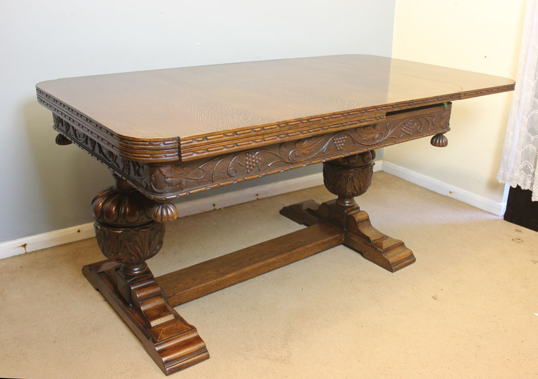 12445r5 Antique Oak Large Refectory Draw Leaf Dining Table, Antique Oak Large Refectory Draw Leaf Dining Table