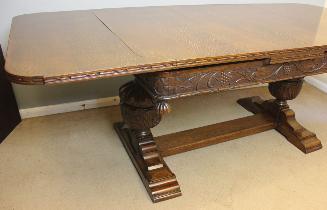 12445r8 Antique Oak Large Refectory Draw Leaf Dining Table, Antique Oak Large Refectory Draw Leaf Dining Table