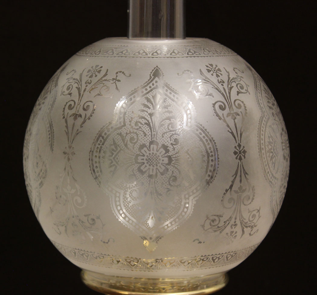 12446r15 Antique Porcelain Table Oil Lamp, Antique Porcelain Table Oil Lamp and Shade