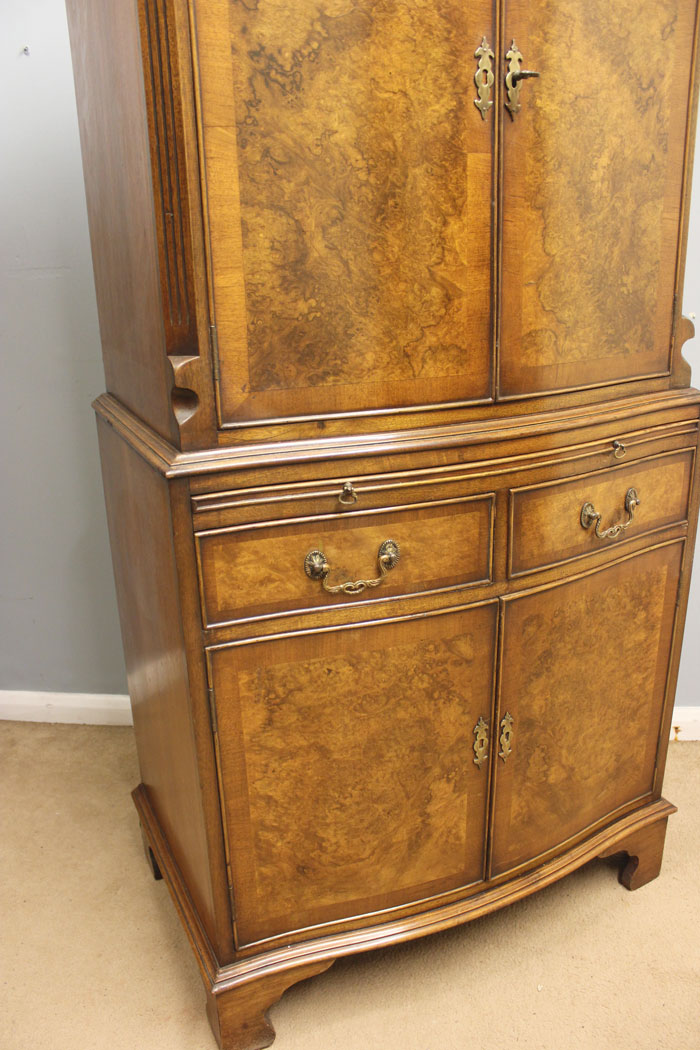 12449r14 Burr Walnut Cocktail Drinks Cabinet, Burr Walnut Cocktail Drinks Cabinet