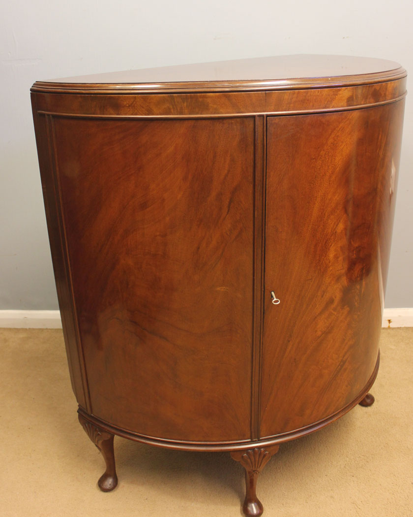 12454r8 Antique Mahogany Demi Lune Sideboard, Antique Mahogany Demi Lune Cabinet Sideboard