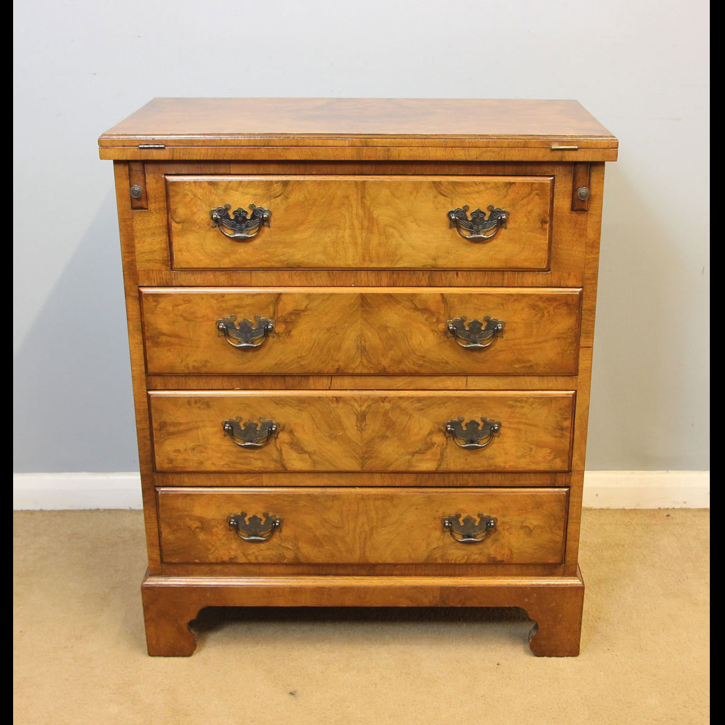 12473r01 Antique Burr Walnut Bachelors Chest of Drawers, Burr Walnut Bachelors Chest of Drawers