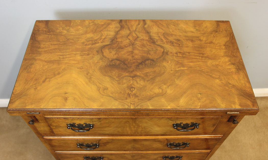 12473r4 Antique Burr Walnut Bachelors Chest of Drawers, Burr Walnut Bachelors Chest of Drawers