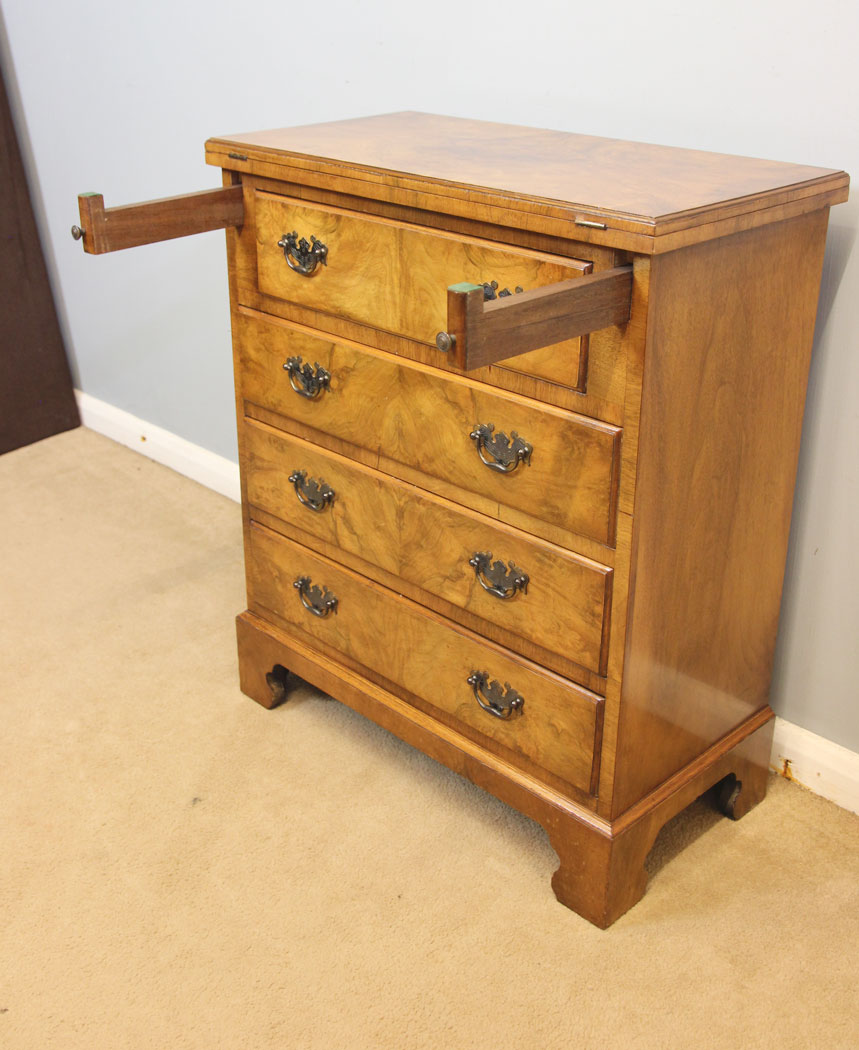12473r8 Antique Burr Walnut Bachelors Chest of Drawers, Burr Walnut Bachelors Chest of Drawers