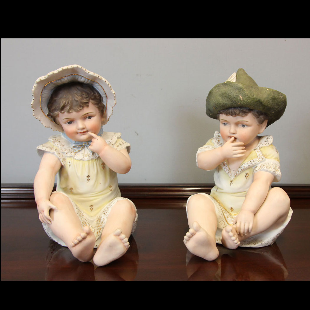 12482r01 Large Pair Antique Bisque Piano Babies, Large Pair Antique Bisque Piano Babies